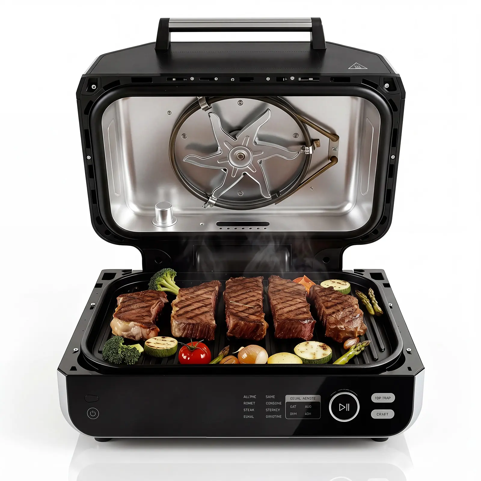 8-in-1 Air Fryer Grill Combo, Electric Countertop Oven with 4 Cooking Modes, Visible Window, Fry Basket & Grill Pan for Steak, Chicken, Vegetables