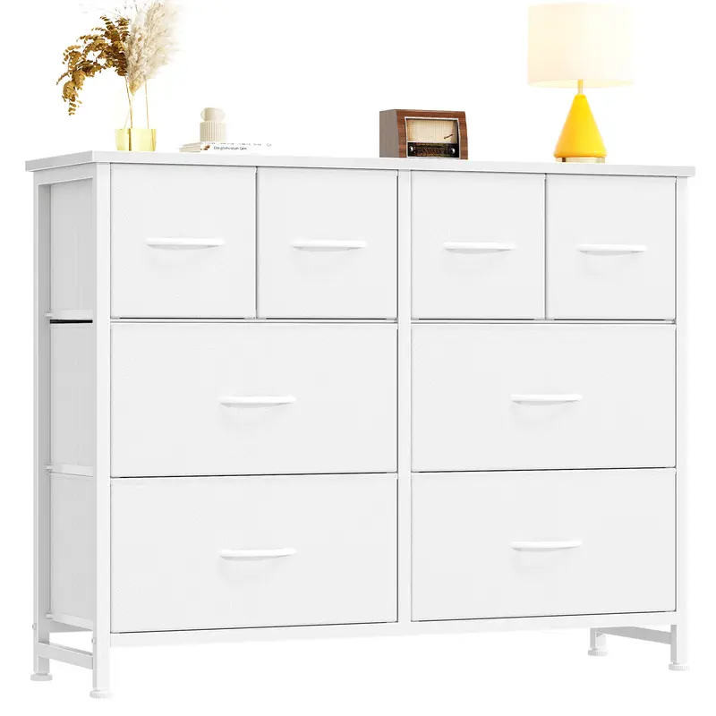 Sweetcrispy 8-Drawer Storage Cabinet - Wood Top, Metal Frame Fabric Dresser, Chest of Drawers, Sturdy Apartment Furniture, Bedroom Dresser for Bedroom, Living Room