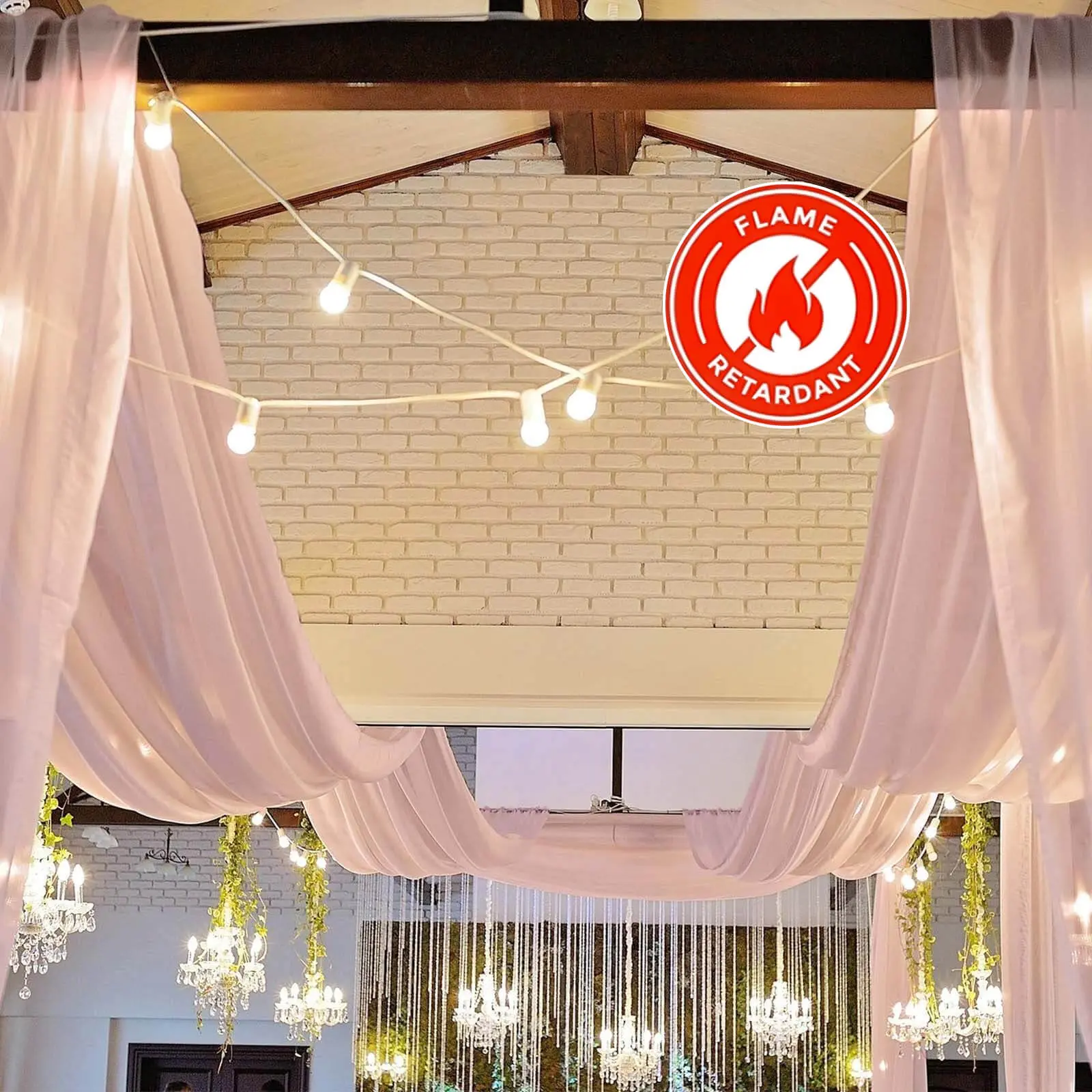 10ftx30ft Dusty Rose Sheer Fabric Ceiling Drape Curtain Panels, Durable Flame-Resistant Fire-Resistant Fabric for Wedding Ceremony & Party Backdrops Banners
