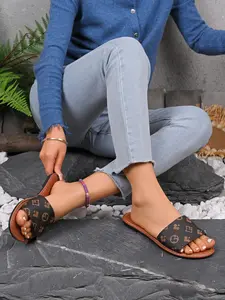 Summer Best-Selling Print Sandals, Anti-Slip Soft Sole Flat Slippers, Vintage Style Outdoor Women's Sandals, Casual Flat Sandals