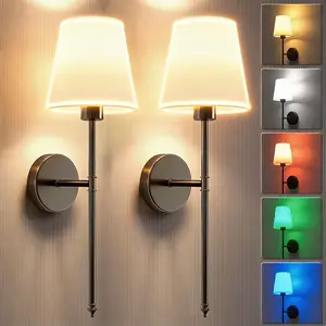2-Piece USB Rechargeable Fabric Decorative Wall Light, / Options, Battery Powered, RGB Bulbs, Remote Control, Dimmable, Home Decor