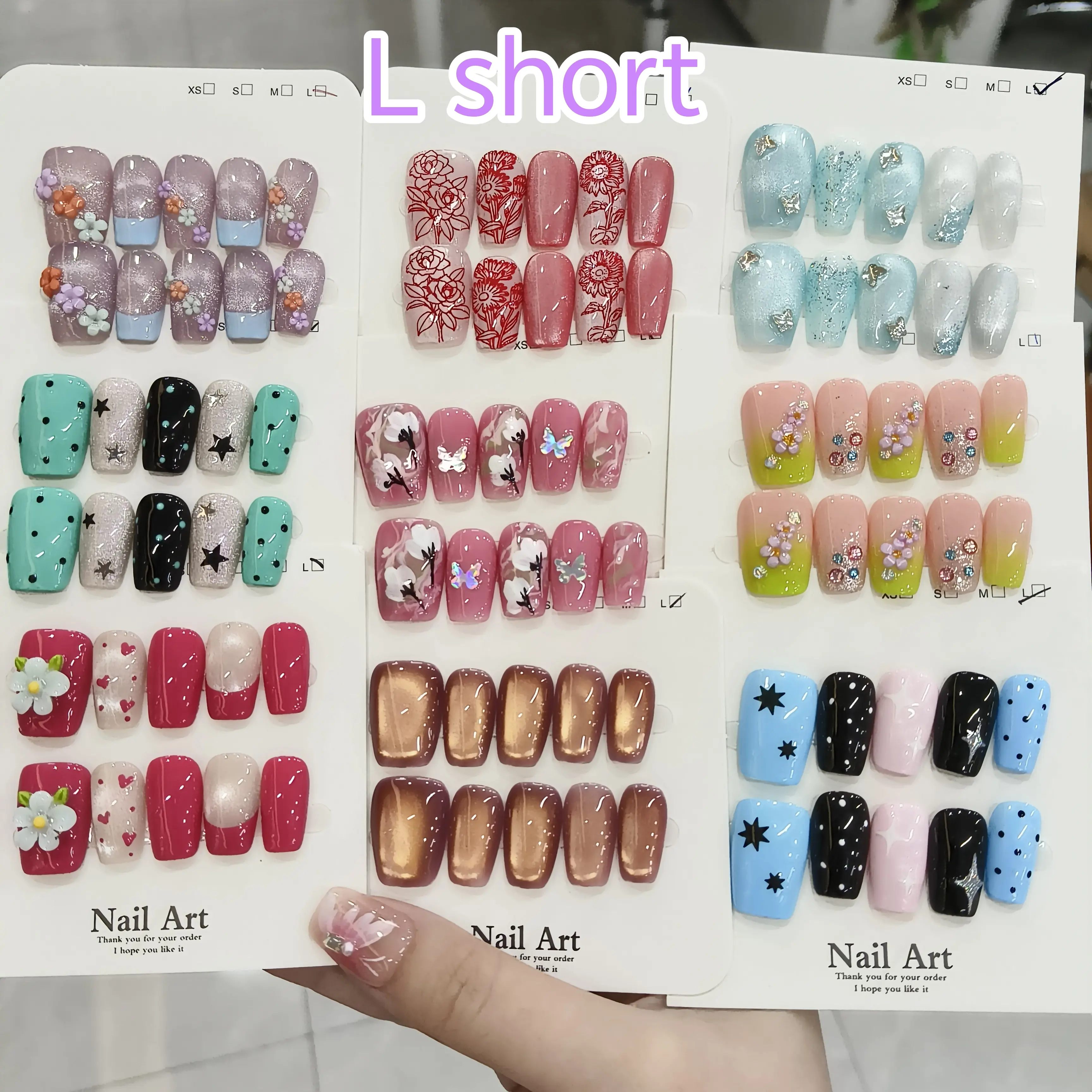 Mona(17944)gc.$30 for 21 pairs handmade press on square nais random styles