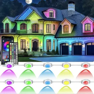 Permanet Outdoor Lights Smart Eaves Light Waterproof RGB Eave Lights Outdoor LED Colorful Light with App Control Remote DIY IP67 Waterproof Under Eave Lighting for House Party Christmas Decorations