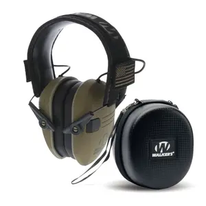 Walker's Game Ear Razor Slim Electronic Muff with Case Bundle (Olive Drab Green)