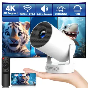 Mini Projector HY300Pro+ with 8K/4K/1080P Decode 290ANSI Lumens Auto Keystone Correction Built-in 5W speaker Dual WiFi6 Wireless BT5.4 Android 14 Native 1280*720P for Home Cinema Portable Movie Theater