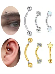 3PCS 16G Rook Daith Earrings For Women Stainless 8mm 10mm Eyebrow Rings Inlaid CZ Opal Turquoise Belly Lip Ring Cartilage Surface Tragus Piercing Jewelry Cubic Zirconia Jewelry