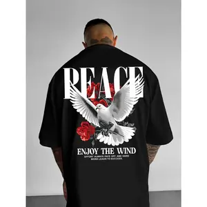 Peace Dove & Rose Graphic T-Shirt 100% Cotton Double-Sided Print Streetwear for Men Menswear Top Round Neck tee