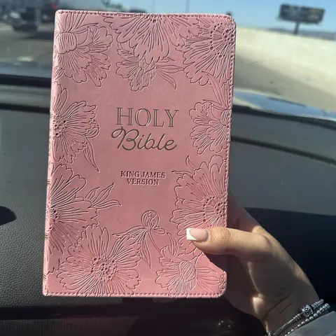 1769 King James Version (KJV) Holy Bible - Blossom Pink Heat-Debossed Floral Faux Leather, Lay-Flat Binding, Gold-Foiled Spine Title, Double-Column Format, Themed Verse Find, 8.7in x 5.7in x 0.9in Elegant Gift Edition Bible Study Book