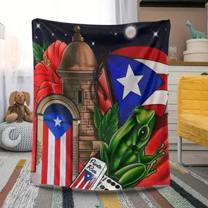 Furry Blanket with Puerto Rican Frog Theme Warm Vibrant Design Suitable for All Seasons Birthdays Gifts Comfortable Home Decoration
