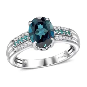Indicolite Tourmaline, Paraiba Tourmaline & Diamond Ring in Solid 950 Platinum Ring 2.75ctw