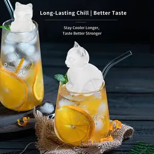 FEPITO 3 pcs Cat Shaped Ice Molds Black Green Pink 3D Cat Ice Cube Mold for Decorating Drinks and Parties Fun Silicone Tray for Kittens Long Lasting Chill Better Taste - Utensils, gift