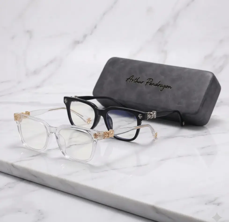 CH Luxury Square Eyeglass Frames | Clear or Black Optical Glasses | Gold or Silver Accent Frames | Unisex Fashion Eyewear | Statement Frames