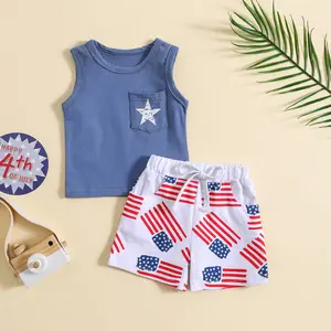 Afunbaby Toddler Baby Boy 4th of July 2pcs Outfits Set Sleeveless Tank Tops and Flag Print Casual Shorts Set Summer Clothes