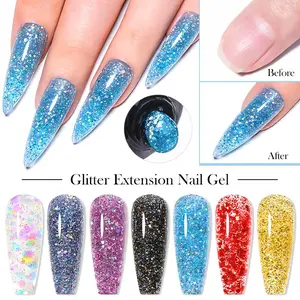 20ML Glitter Poly Nail Extension Gel in 7 Colors, Quick Building Nail Extensions Gel for Art Salon & Home Use, Perfect Nail Builder Tool, Glittering Fake Nails, Gel Nail Tips, Nail Art Design