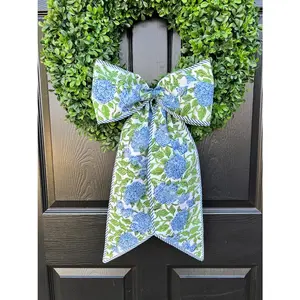 Floral Door Wreath Sash, Blue Hydrangea Wreath Sash, Summer Wreath Decor, Wedding Bouquet Sash, Wedding Rose Wreath Sash, Romantic Decor