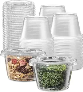 4 oz Clear Diposable Plastic Portion Cups With Lids, Small Mini Containers For Portion Controll, Jello Shots, Meal Prep, Sauce Cups, Slime, Crafts, Disposable Souffle Cups & Much more