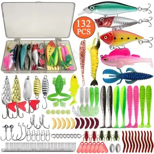 132-Piece Fishing Bait Set with Lure Box, Includes Hard and Soft Baits, Rotating Bait, Fake Shrimp, Spoon Bait, Hooks, Freshwater and Saltwater Use