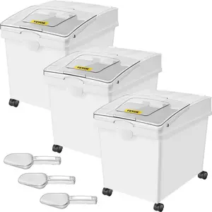 【Summervibes】VEVOR Ingredient Bin, 10.5 Gallons Capacity Ingredient Storage Bin, PP Material Flour Bins On Wheels, White Shelf Ingredient Bin with Scoop and Sliding Lid, Commercial Storage Bins 3 Pcs/Set