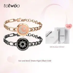 Totwoo Long Distance Touch Bracelet Set for Couples Smart Love Bracelet with Vibration Light Notification in Sun and Moon Design Black Gold Gift