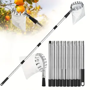 Fruit Picker Pole with Basket Telescoping, 11FT Adjustable Length Fruits Picker Harvesting Tool with Lightweight Durable Stainless Steel Pole and Big Non Woven Basket Fruits Catcher Tree Picker for Apples Mango Lemon Orange Garden Supplies