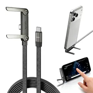 Invisible Holder Charger Cable with Stand,240w Super Fast Charging 2-in-1 Fast Charging Cord & Phone Stand for Gaming, Office, Car Travel,Type-C Cable with 90° Angled Kickstand Compatible with iPhone & Samsung