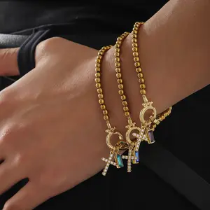 Cross Charm Birthstone Bracelet for Women-18K Gold Plated Stainless Steel Beaded Chain Blue Crystal Gemstone & CZ Cross Adjustable Faith Bracelet Mother's Day Gift for Everyday Birthday & Religious Gifts Christian Jewelry