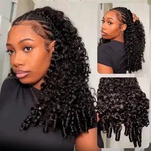 [Wear Go V Part] Burmese Curly Hair Glueless V Part Human Hair Wigs With Drawstring Natural Blend Curly Hair Wigs With Spiral Curly At End