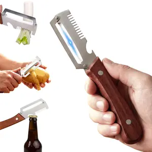 MY HEART FLY Vegetable Peeler with Wooden Handle and Bottle Opener, Multi-Functional Stainless Steel Fruit Peeler for Kitchen, Kitchen Gadgets Tool for Fruit Pumpkin Peeling Potato Carrot Veggie Peeler