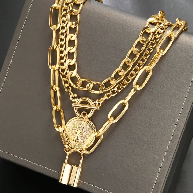 Women's Vintage Elegant Punk Style Lock Twist Pendant Set, Multi-Layer Clavicle Chain Alloy Jewelry Gift for Women Daily Party Wear
