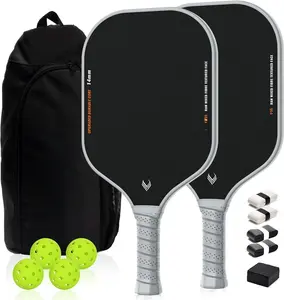 Pickleball Paddles Set of 2, Lightweight  Carbon and Glass Fiber Surface Pickleball Racket Set with 14mm PP Honeycomb Core, USAPA Compliant, 4 Pickle Balls, 4 Tapes, 1Bag, 1 Paddle Cleaner