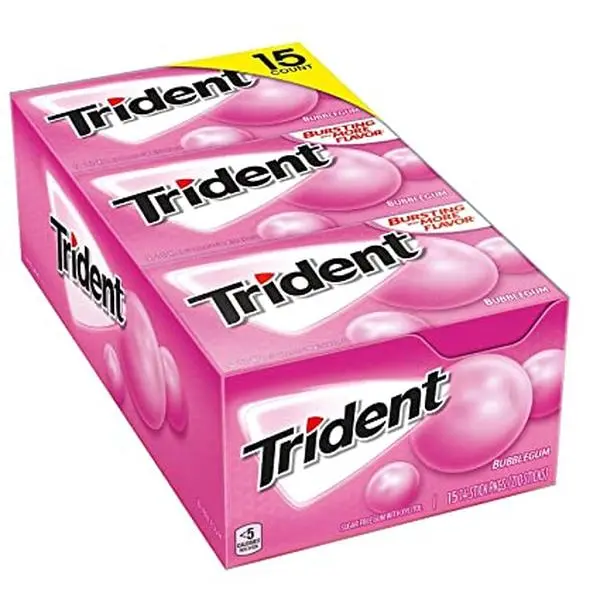 Trident Sugar-Free Xylitol Bubblegum Snacks - 15 Ambient Cupboard Packs, 14 Sticks Each, Low-Calorie, Allergy-Friendly, Total 210 Sticks
