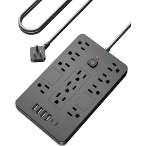 Surge Protector Power Strip - 11 Outlets(1850W/15A/14AWG) with 6 USB Ports(2 USB C), 6FT Flat Plug Extension Cord, Wall Mount, Black, ETL Listed for , Dorm Room