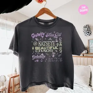 Chaos Tour Inspired Graphic Crop Tee Vintage Boxy Pigment Dyed Cotton Streetwear Shirt