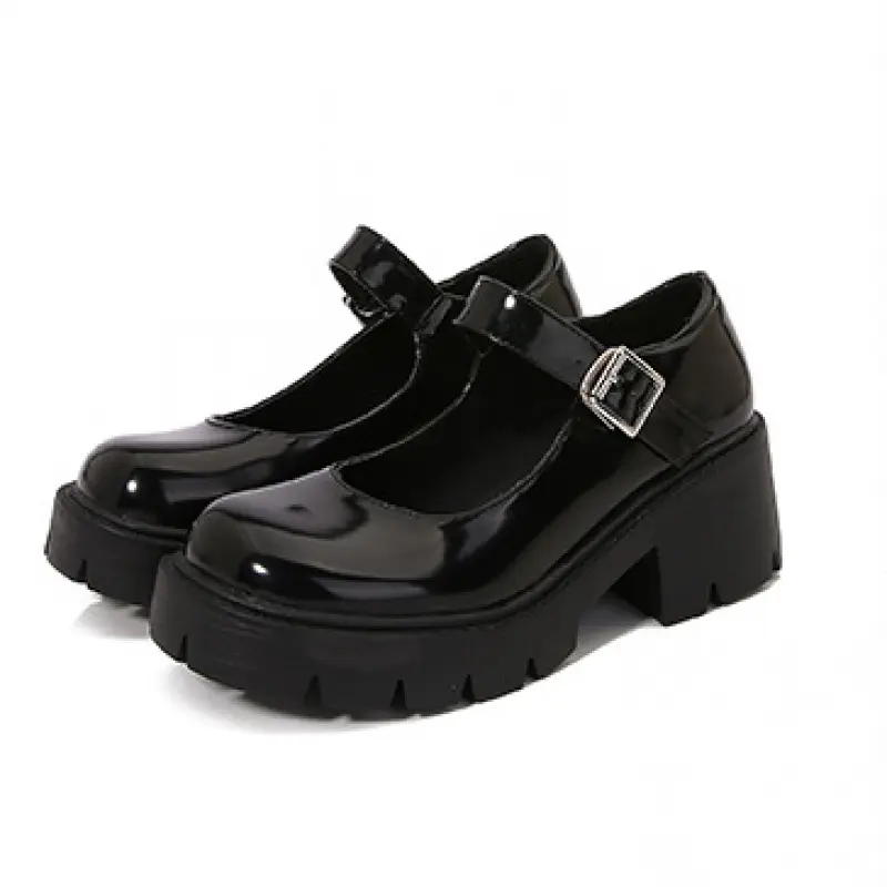 Women's Chunky One Strap Heel Leather Shoes Women Japanese JK Uniform Style With Black Silk Thick Sole Mary Jane Single Shoes For Summer Daily Walking