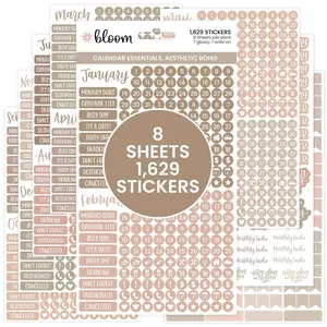 Bloom Planner Stickers Calendar Essentials Pack Aesthetic Boho 1629 Stickers for Scrapbooking Monthly Tasks Customizing