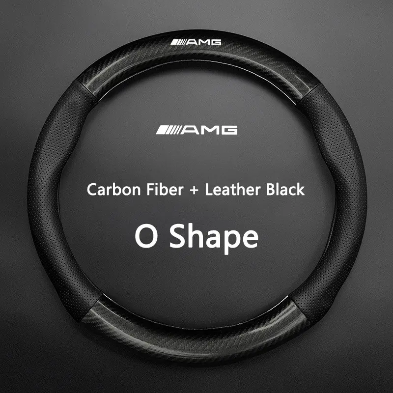 Car Anti-Slip Steering Wheel Cover Carbon Fiber Leather Booster Cover For Mercedes Benz AMG Smart W205 C300 W203 W206 W108 W124 W126 W140 W168 Accessories