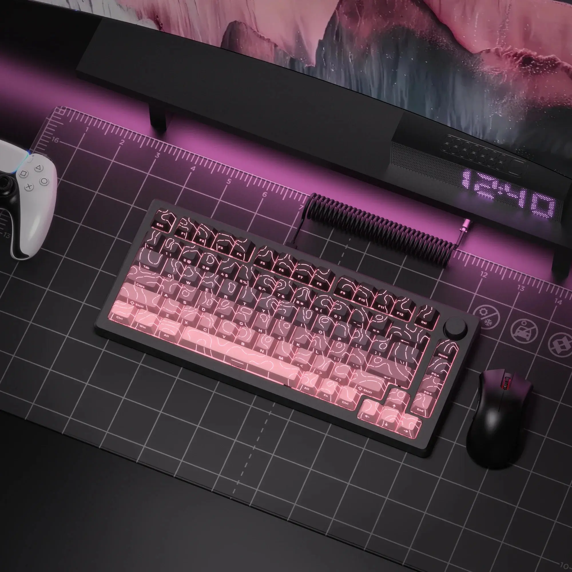 130-Key Pbt Keycaps Set, Sculpted Cherry Profile, Bright Side-Print Legends, Ideal for Gamers, Abs & PC Material, Contour Line Design, Gaming Items