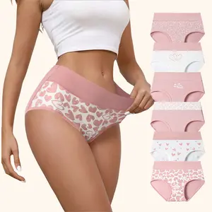 HOTCOM Women's Cotton Panties - 6 Pack Cute Love Print Briefs with Stretchy Waistband & Double Layer Crotch Soft Breathable Underwear for Everyday Wear & Postpartum Comfort FallFreshness - Fit SpringStatements