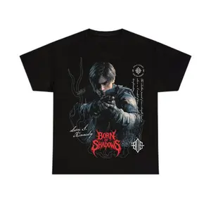 Leon Kennedy Born Of Shadows Graphic T Shirt, Dark Survival Horror Character Design Tee, Action Game Streetwear Aesthetic, Vintage Gamer Style Outfit, Unisex Menswear Womenswear Top