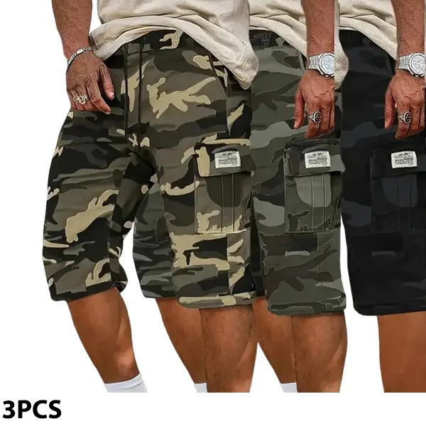 Men's Outdoor Camouflage Casual Shorts with Drawstring Waistband - 3 Pack Sport shorts for the summer men shorts