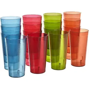 Cafe Plastic Reable Tumblers (Set of 16) 20-ounce Water Cups Assorted Colors | Restaurant Style Drinking Glasses Value Set, Stackable, ,  the A | Top-rack Dishwasher Safe