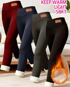 1pcs/4pcs Women'S Autumn And Winter Fleece Warm And Light Friendly Thick Waist Leggings, s And Pants, Elastic Slim Fit And Abdominal Design with Plush Lining, Comfortable Leggings, Versatile Home Pants