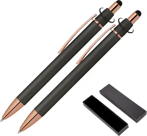 Fidget Pen for Adults 2 Pack Stress Relief Pens with Gift Box ADHD Anxiety Metal Rubber Grip Focus for Office Work Black-Black