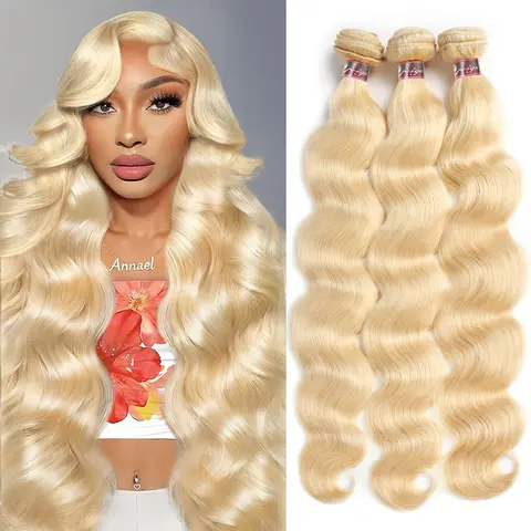 613 Blonde Body Wave Bundles Unprocessed Human Hair Weave Bundles Remy Hair Bundles Dounble Weft Quick Weave Extensions Can Be Dyed