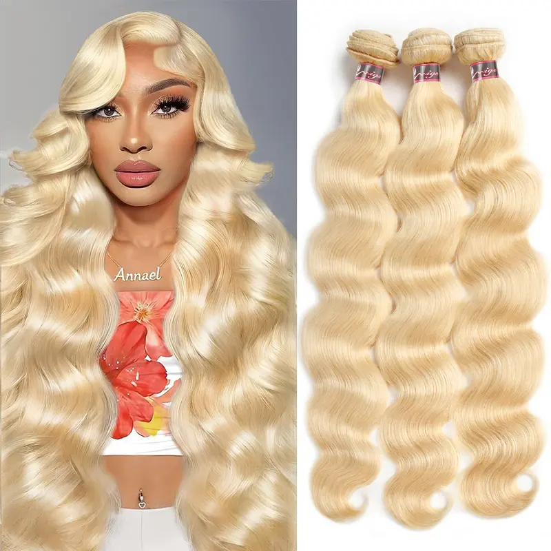 613 Blonde Body Wave Bundles Unprocessed Human Hair Weave Bundles Remy Hair Bundles Dounble Weft Quick Weave Extensions Can Be Dyed
