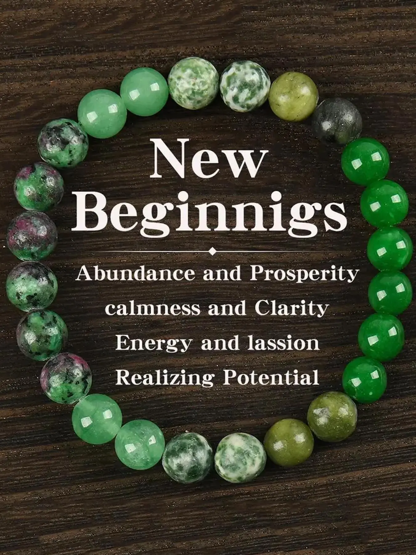 1PC New Beginnings Handmade Inspirational Bracelet, Unique Craftsmanship, With Green Aventurine & Epidote Granite - Jewelry Gifts for Prosperity, Peace, Hope, Energy, Clarity, Perfect Gift for Family and Friends, Suitable for Birthdays, Parties, Holidays