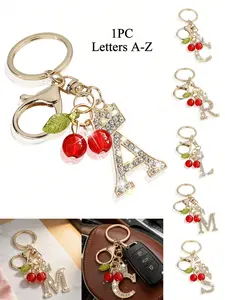Luxurious Rhinestone Crown Keychain, Handmade Glass Cherry Pendant, Letter Keychains, Keychain for Bags, Backpack & Car Accessories, Gift for Friends & Family