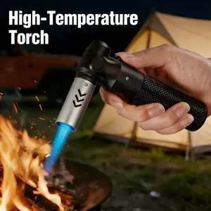 (Butane-free) Portable Windproof Butane Torch Lighter Refillable Blowtorch with 1800°C High-Temp Jet Flame, 360° Inverted Ignition & Adjustable Flame Control Suitable for Camping, BBQ, Grilling, Welding (Butane Gas Not Included)