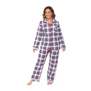 White Mark Women's Plus Size 3-Piece Flannel Pajama Set Cotton Loungewear