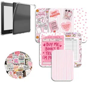 Pink Bookish Kindle Clear Case Bundle, Paperwhite and Colorsoft 11th & 12th Gen, E-reader Accessory Bundle, Kindle Refresh Cardstock Insert Stickers Clear Case